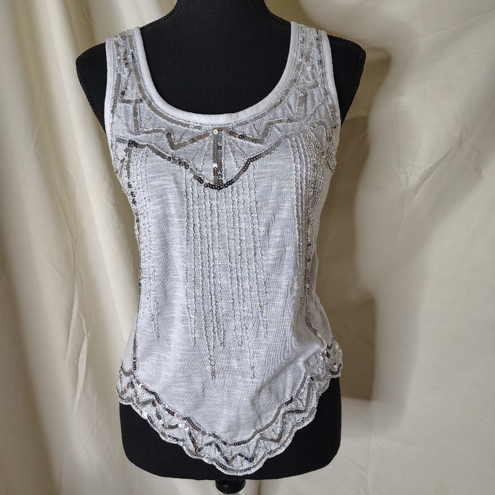 Embellished Sequin White Sleeveless Top